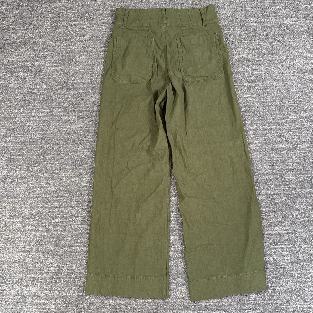 Anthropologie Maeve The Colette Pants Women 28 Green Linen Wide Leg Crop Beach - Picture 2 of 11